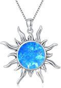 wholesale 925 Sterling Silver & Larimar Sun Charm Necklace – Blue Synthetic Opal Pendant, 18 Rhodium-Plated Chain, 13mm, Hypoallergenic, Gift Ready-0-0
