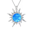 wholesale 925 Sterling Silver & Larimar Sun Charm Necklaces Wholesale – Blue Synthetic Opal Pendant, 18 Rhodium-Plated Chain, 13mm, Hypoallergenic, Gift Ready-0-0
