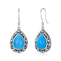 wholesale 925 Sterling Silver Turquoise Blue Agate Teardrop Earrings for Women Western Ethnic Dangling Birthstone Jewelry Gifts-Natural Turquoise (December)