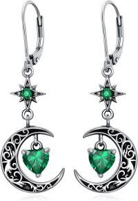 wholesale Sterling Silver Moon Star Birthstone Dangle Earrings-05-May-Emerald