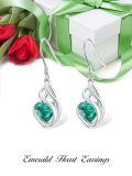TOUPOP Sterling Silver Emerald Heart Dangle Drop Earrings-0-3
