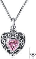 wholesale 925 Sterling Silver Heart Shaped Memorial Urn Necklace with Pink Crystal and Funnel Set for Ashes Keepsakes-0-0