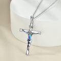 wholesale 925 Sterling Silver Crucifix Pendant With Blue Inlay-0-1
