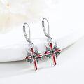 wholesale 925 Sterling Silver Red Enamel Winged Cross Drop Earrings-0-1