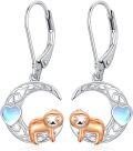 wholesale Silver Sloth Moonstone Leverback Dangle Earrings Adorable Animal s for Women Girls 925 Sterling Silver Heart-Shaped Stone Drop Earings Minimalist Fashion Accessories Hypoallergenic Safe Nickel Free Lead-Free Copper-free Material Lightweight Comfortable Wear Everyday Use Birthday Christmas Anniversary Valentine's Day Graduation Mother¡¯s Father¡¯s Day Engagement Wedding Party Favor Present Idea Under $30 USD-0-0