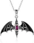 wholesale 925 Sterling Silver & Black Onyx Bat Wing Cross Pendant Necklace, Halloween Vampire Jewelry Gift for Women Men-0-0