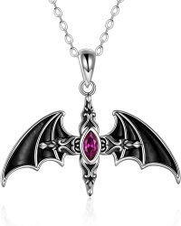 wholesale 925 Sterling Silver & Black Onyx Bat Wing Cross Pendant Necklace, Halloween Vampire Jewelry Gift for Women Men-Bat Necklace