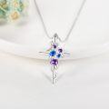 wholesale 925 Sterling Silver Floral Cross Pendant Necklaces with Purple and Blue Stones for Women's-0-3