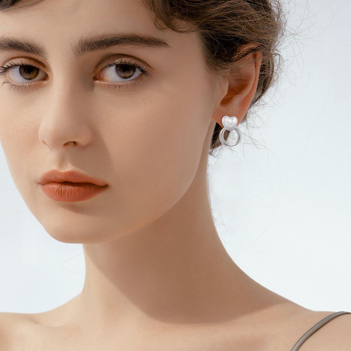 Silver Heart-Shaped Stone Studs - Minimalist 925 Sterling Silver Jewelry-0-1