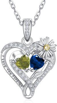 wholesale  Sterling Silver Daisy Heart Birthstone Necklace for Women -08-09-Aug-Sept