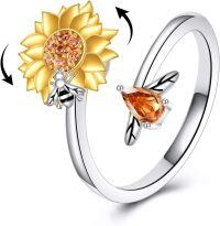wholesale 925 Sterling Silver Rose Sunflower Highland Cow Adjustable Open Ring for Women-7 Sunflower Open Ring