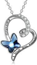 wholesale 925 Sterling Silver Blue Butterfly Crystal Heart Grandma Forever Love Pendant Necklace-0-0
