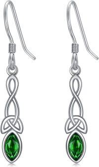 wholesale 925 Sterling Silver Celtic Knot Dangle Earrings with Birthstone Trinity Gift-05-May-(Emerald)