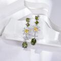 wholesale 925 Sterling Silver Green Cushion Cut Drop Earrings with Yellow and White Stones-0-1