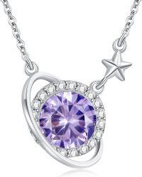 wholesale Silver Cubic Zirconia Saturn Pendant Necklace for Women-June