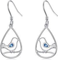 wholesale TOUPOP Bird Earrings 925 Sterling Silver Drop Dangle Earring Blue Zircon Inlay Jewelry Best Christmas Gifts For Women Xmas Gifts For Women -undefined