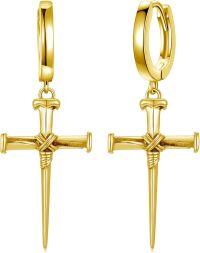 wholesale  Sterling Silver Hypoallergenic Cross Hoop Earrings for Men -2-Gold