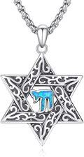 wholesale 925 Sterling Silver Blue Opal Star of David Pendant Necklace Judaica Gifts for Men & Women-0-0