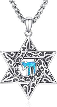 wholesale 925 Sterling Silver Blue Opal Star of David Pendant Necklace Judaica Gifts for Men & Women-Hebrew Chai