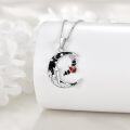 wholesale 925 Sterling Silver Crescent Moon Castle Red Stone Gothic Pendant Necklace for Women Girls Vintage Halloween -0-2