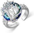 wholesale Tree Of Life Open Ring 925 Sterling Silver With Blue Circle Crystal Initial W Adjustable Ring Birthday Jewelry For Women -0-0