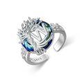 TOUPOP Sterling Silver Blue Crystal Adjustable Initial Ring For Women-0-0