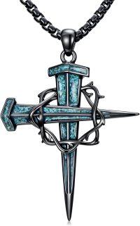 wholesale 925 Sterling Silver & Turquoise Celtic Cross Sword Pendant Necklace for Men Women Christian -Crown of Thorn-2 Nail Cross
