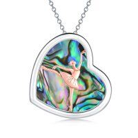 wholesale 925 Sterling Silver Heart Pendant With Ballet Dancer And Mother Of Pearl-C-Abalone Shell