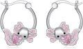 wholesale 925 Sterling Silver Pink Crystal Axolotl Heart Huggie Hoop Earrings-0-0