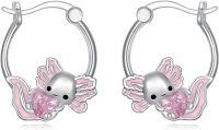 wholesale 925 Sterling Silver Pink Crystal Axolotl Heart Huggie Hoop Earrings-Axolotl