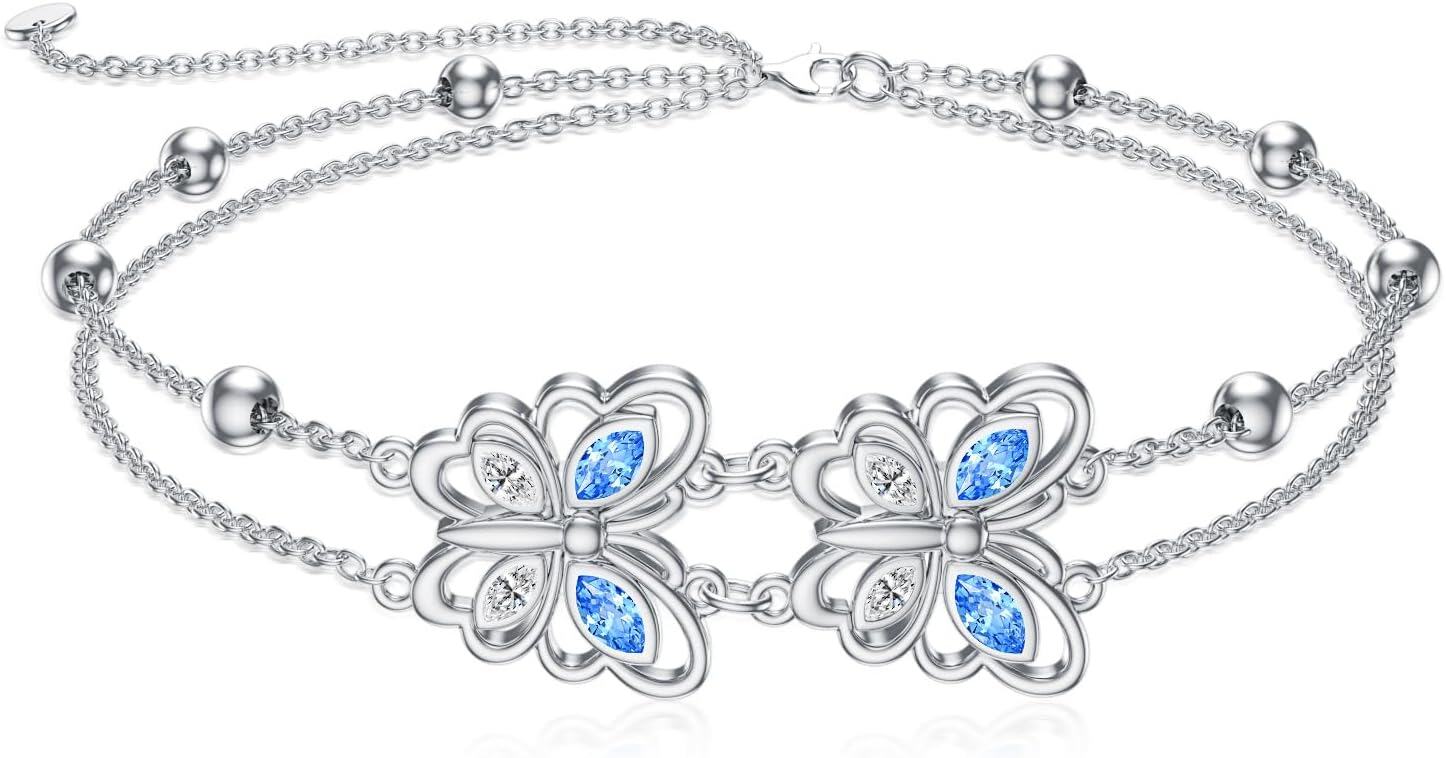 Sterling Silver Birthstone Women s Anklet Bracelets Infinity Butterfly Evil Eye Turtle Pineapple Starfish Heart-Butterfly-Anklet 9"-11"