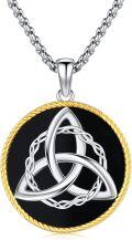 wholesale 925 Sterling Silver Celtic Triquetra Trinity Knot Black Onyx Circle Pendant Chain Necklace s for Women and Men 24 Length-0-0