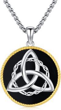 wholesale 925 Sterling Silver Celtic Triquetra Trinity Knot Black Onyx Circle Pendant Chain Necklace s for Women and Men 24 Length-E-Onyx Celtic