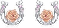 wholesale 925 Sterling Silver Gold Plated Pink Crystal Rose Horseshoe Stud Earrings for Women Hypoallergenic s-Rose Gold