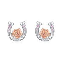 wholesale 925 Sterling Silver Gold Plated Pink Crystal Rose Horseshoe Stud Earrings for Women Hypoallergenic s-Rose Gold