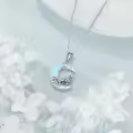 wholesale 925 Sterling Silver 925 Wolf Howling at the Moon Pendant Necklaces Wholesale with Blue Opal Stone for Women-0-4