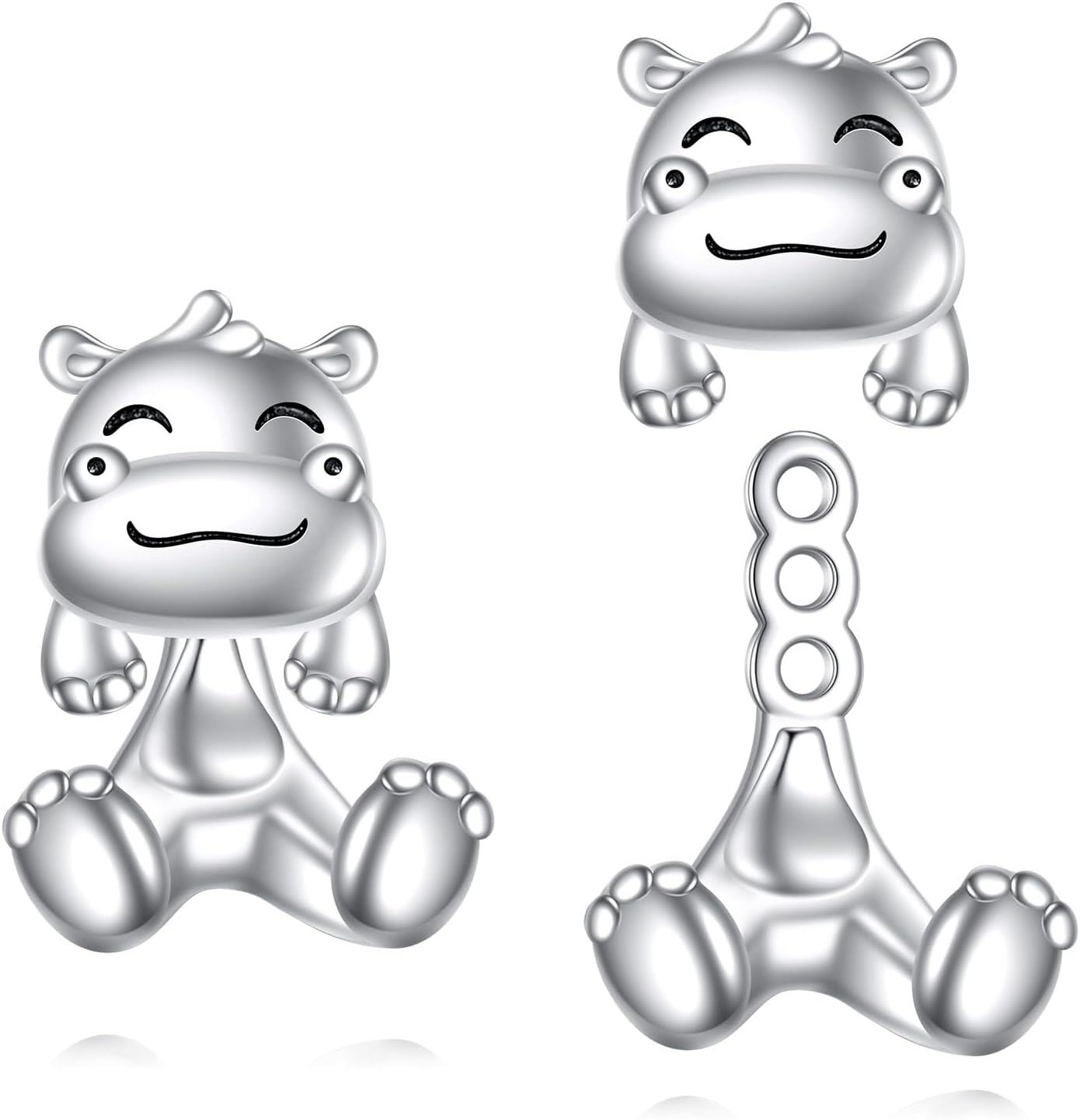 Sterling Silver Hypoallergenic Black Cat Dog Hippo Stud Earrings for Women-Hippo Earrings