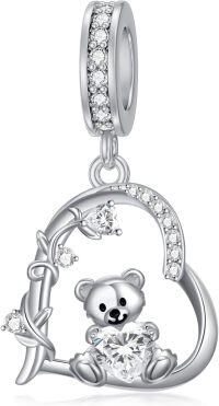 wholesale 925 Sterling Silver 12 Month Birthstone Teddy Bear Charms Bracelet Jewelry Gifts-April