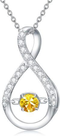 wholesale 925 Sterling Silver Sparkle Birthstone Infinity Pendant Necklace for Women-11-November-Citrine
