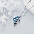 wholesale 925 Sterling Silver Blue Crystal Dolphin Pendant Necklaces with Moon and Star Charm  for Women Girls-0-4