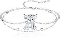 wholesale 925 Sterling Silver Highland Cow Bracelet with Beads and Chain - Adjustable Size for Women Girls Gift-Bracelets Highland Cow
