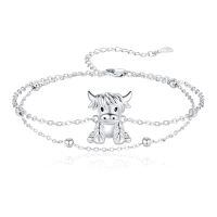 wholesale 925 Sterling Silver Highland Cow Bracelet with Beads and Chain - Adjustable Size for Women Girls Gift-Bracelets Highland Cow