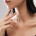 wholesale 925 Sterling Silver Black Stone Cross Pendant Necklace for Women s-0-9