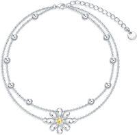 wholesale 925 Sterling Silver Daisy Charm Link Bracelet Adjustable Nature Style Anklet for Women Anniversary Jewelry Birthday Gifts-Daisy