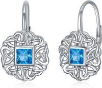 wholesale 925 Sterling Silver Birthstone Dangle Drop Earrings for Women Girls-Aquamarine A