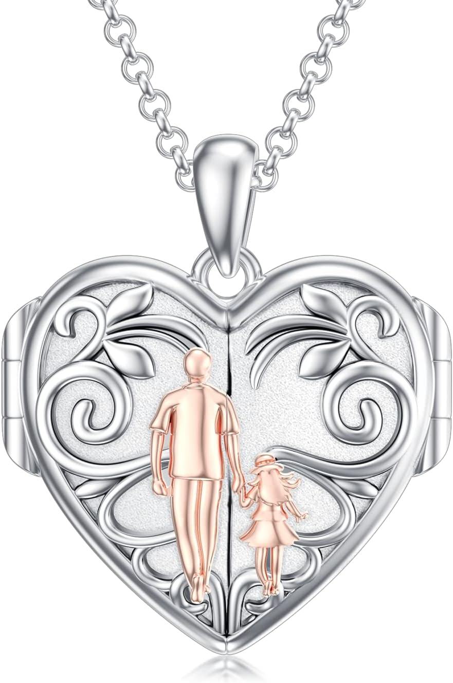 Sterling Silver Abalone Shell Daughter Locket Necklace Gift from Mom Dad-01-01-Father Daughter Locket-01-01-Father Daughter Locket+ Photo