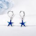 wholesale 925 Sterling Silver Blue Enamel Starfish Dangle Hoop Earrings for Women-0-2