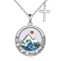 wholesale 925 Sterling Silver Abalone Shell Mountain Faith Cross Pendant Necklace for Women and Moms-9-Round Cross Seed Mountain