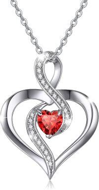 wholesale 925 Sterling Silver Birthstone Heart Necklace Infinity Love Pendant-Silver-07-Jul