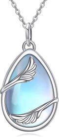 wholesale 925 Sterling Silver Teardrop Moonstone Wing Pendant Necklace for Women - Mothers Day Gift for Cat Lovers and Teen Girls-0-0